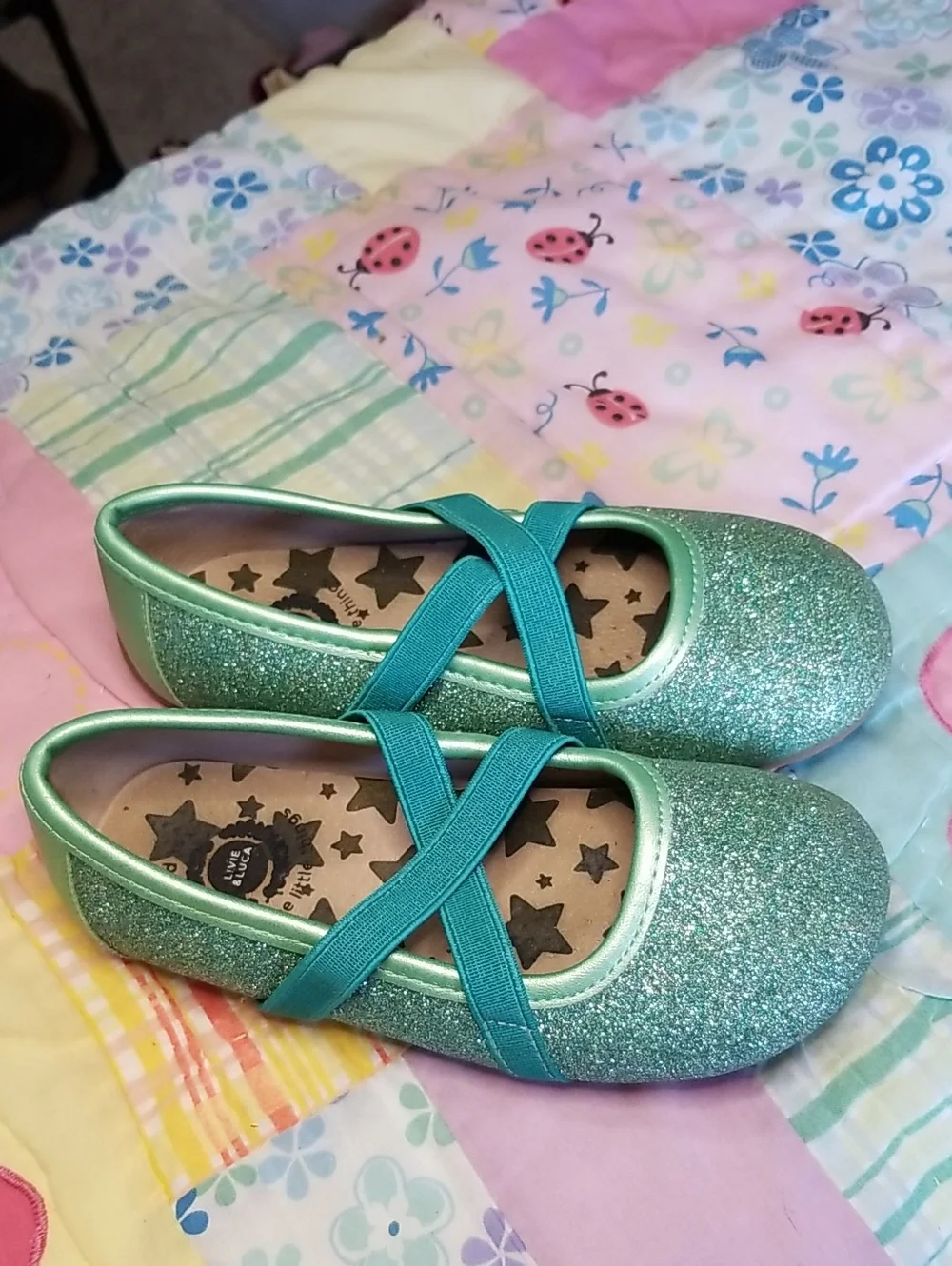 Livie & Luca Glitter Ballet Flats Size 11 Aurora in Ocean sparkle Shimmer
